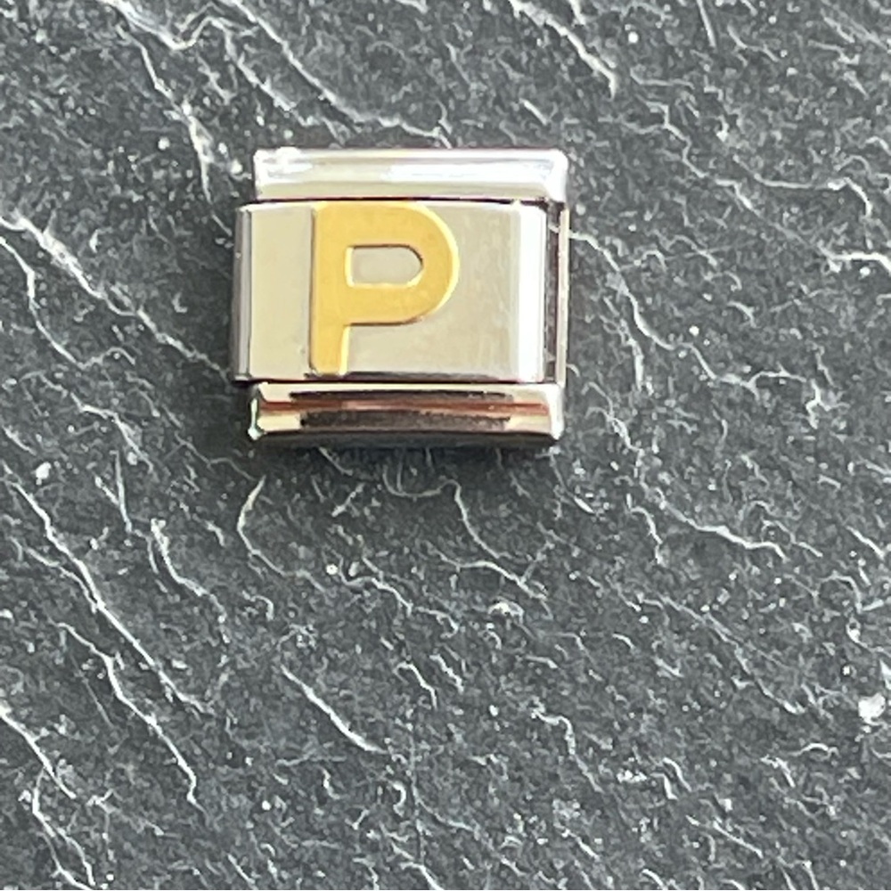 Morellato Gold Letter P Charm on Stainless Steel link charm Base